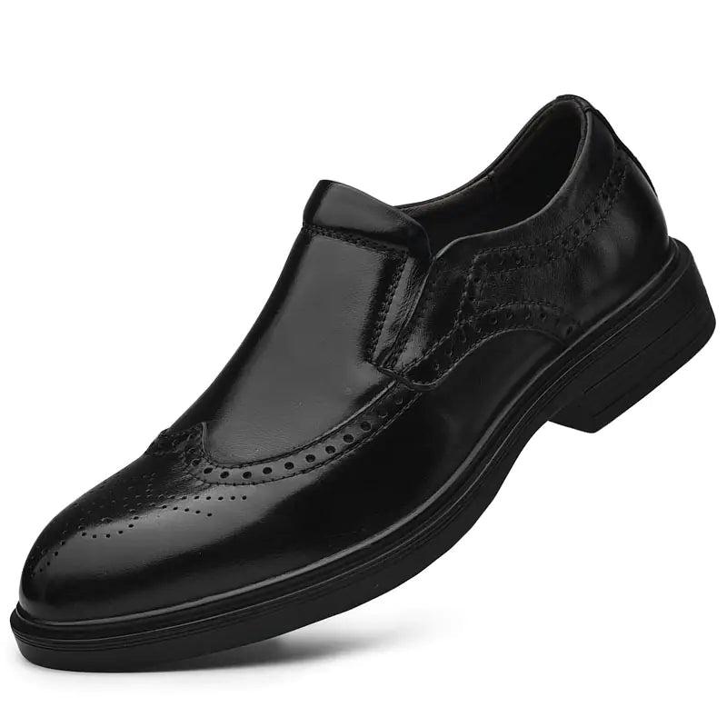 Men's Casual Business Brogue Shoes - Black Leather