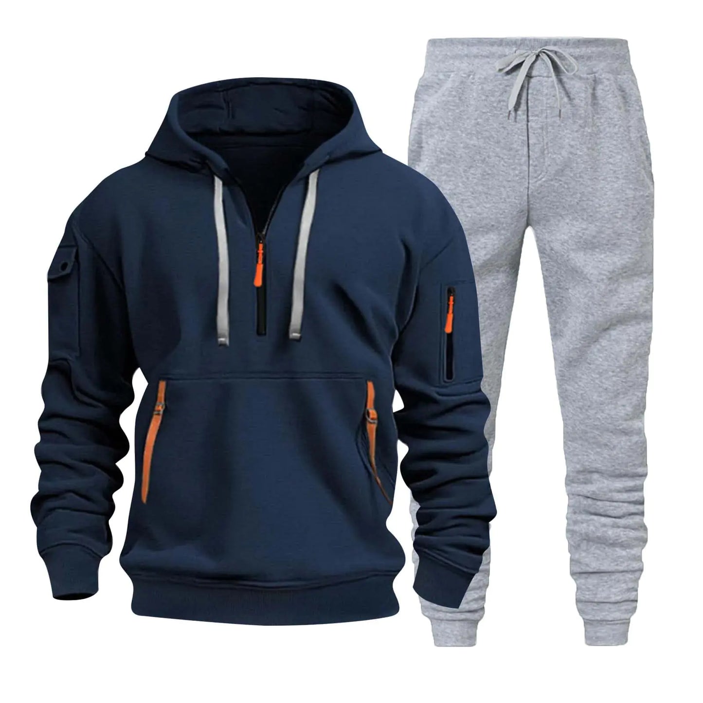 Mens 2 Piece Outfits Sweatsuit Oversized Sweatshirt Lounge Sets Baggy Sweatpants Fall Orange Tracksuit with Pockets