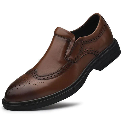 Men's Casual Business Brogue Shoes - Black Leather