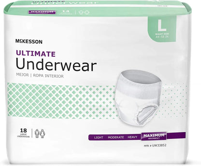 McKesson Ultimate Underwear Incontinence Maximum Absorbency Large 72 Count