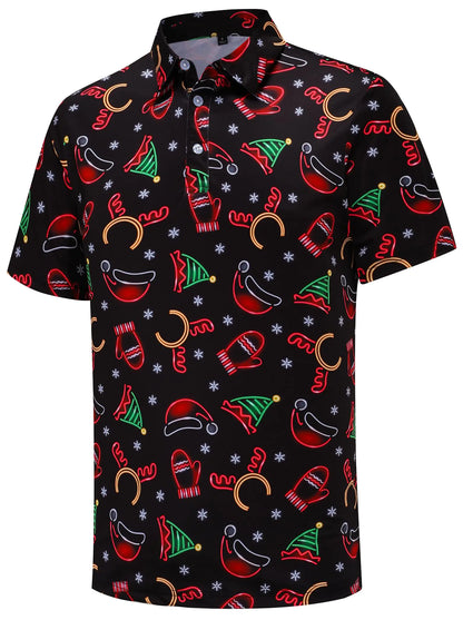 Christmas Mens Golf Polo Shirts Funny Golf Shirts for Men Performance Moisture Wicking Quick Dry Athletic Short Sleeve Shirts