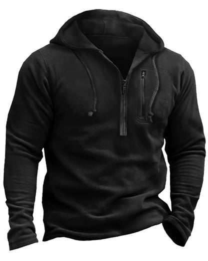 Beotyshow Mens Tactical Fleece Jacket Half Zip Hooded Jackets Military Pullover Jacket Combat Warm Winter Outdoor Sport Coat Men Black