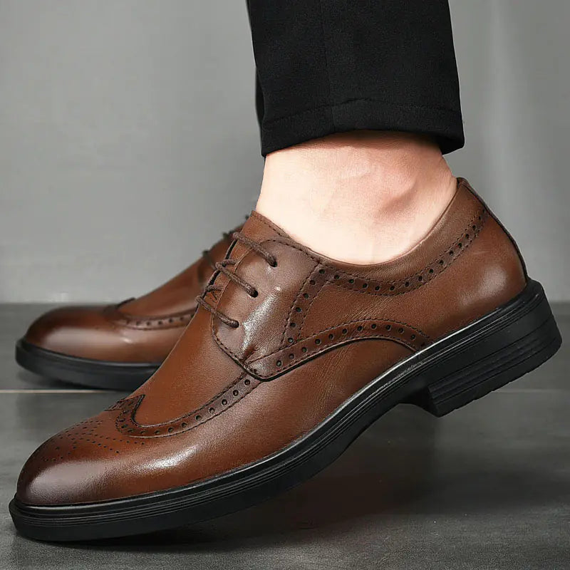 Men's Casual Business Brogue Shoes - Black Leather