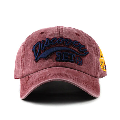 Washed Denim Baseball Cap with Embroidered Letters