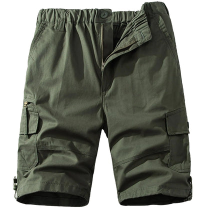 Mylldey Mens Cargo Shorts Elastic Waist Cotton Shorts Relaxed Fit Casual Outdoor Hiking Shorts with Multi Pockets Army Green 3XL