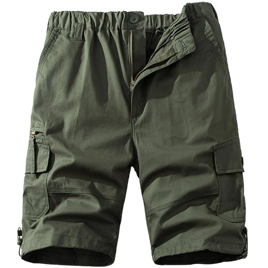 Mylldey Mens Cargo Shorts Elastic Waist Cotton Shorts Relaxed Fit Casual Outdoor Hiking Shorts with Multi Pockets Army Green 3XL