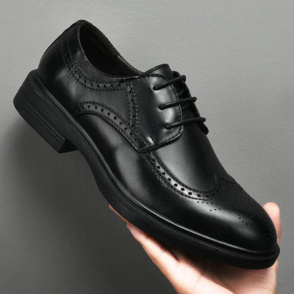 Men's Casual Business Brogue Shoes - Black Leather