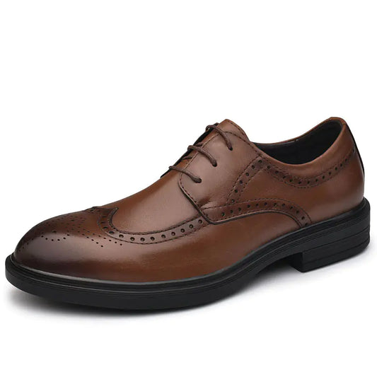 Men's Casual Business Brogue Shoes - Black Leather