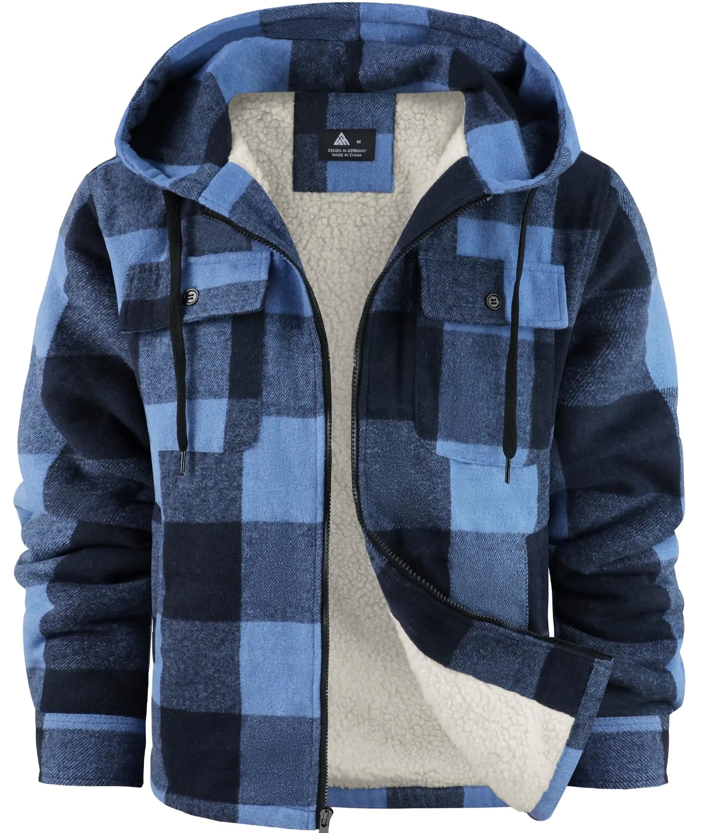 SCODI Mens Flannel Shirt Jacket Fleece Sherpa Lined Plaid Jackets Coat Full Zip Up Hoodie Winter Outwear Blue 3X-Large