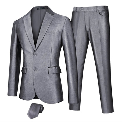 MAGE MALE Mens 2 Piece Solid Suit Two Button Notch Lapel Collar Slim Fit Formal Wedding Prom Tuxedo Party and Pants Silver Gray