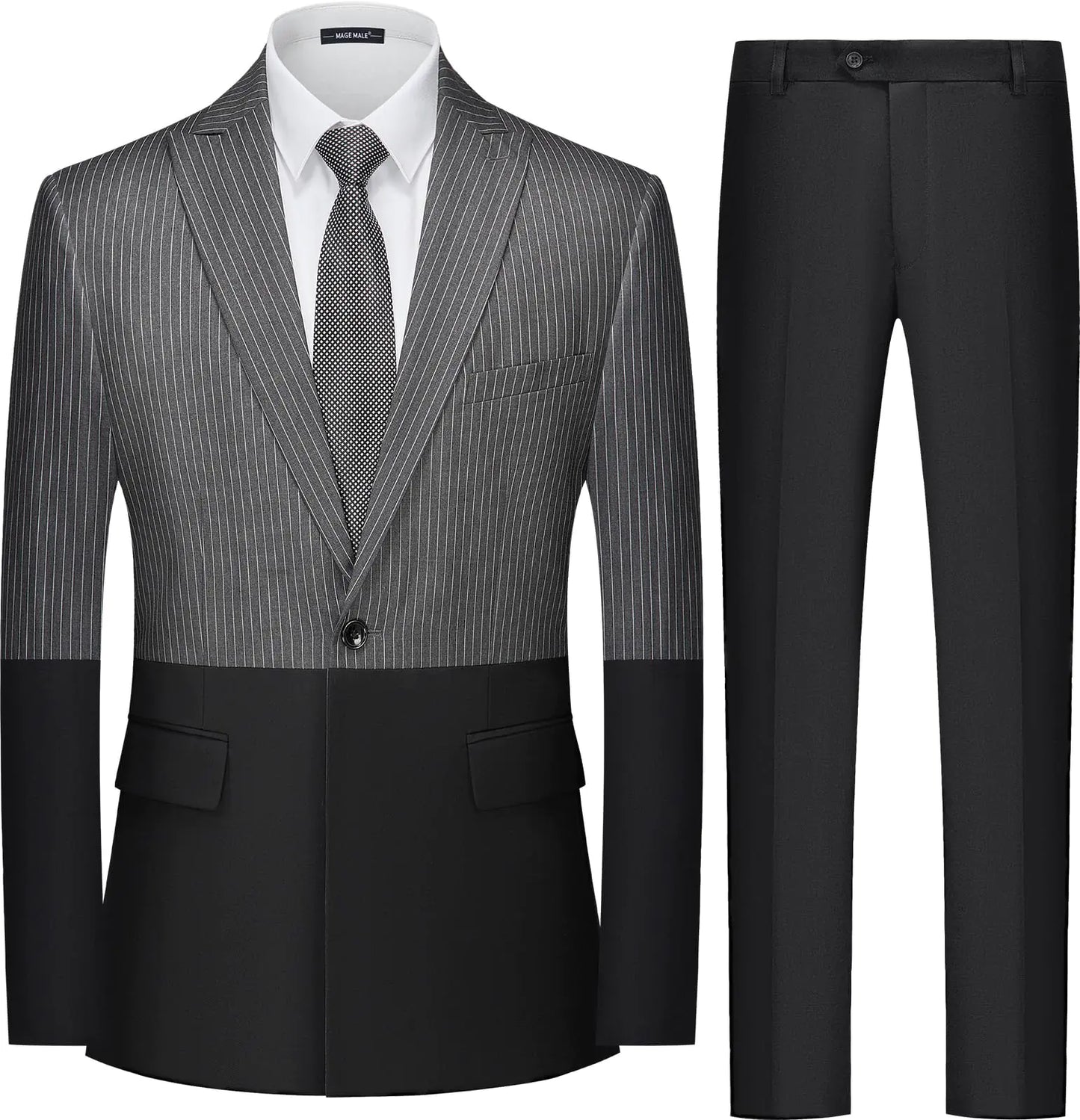 MAGE MALE Mens Suits Slim Fit Pinstripe 2 Piece Tuxedo Suit Set One Button Wedding Party Business Blazer Pants with Tie