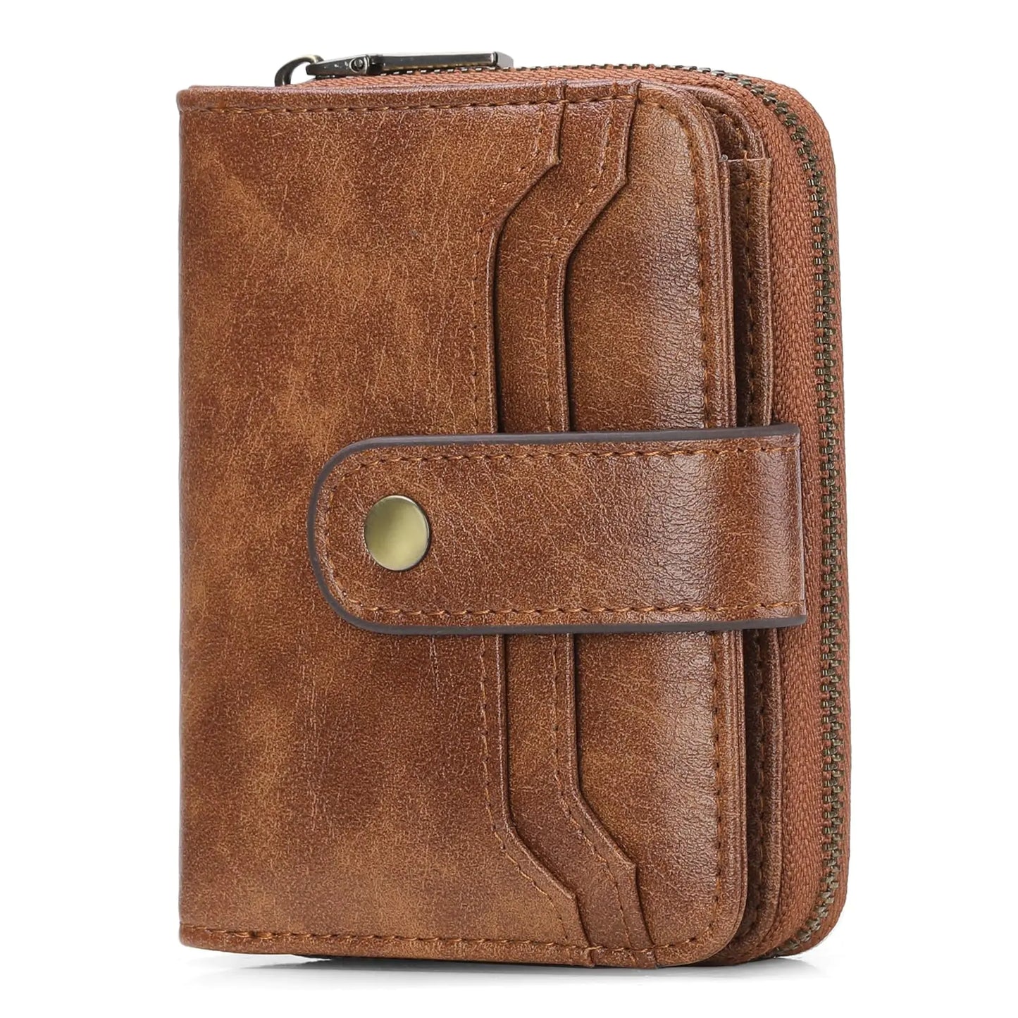 GAEKEAO Small Wallet for Women Leather RFID Blocking Bifold Zipper Pocket Credit Card Holder Card Case Wallets with ID Window