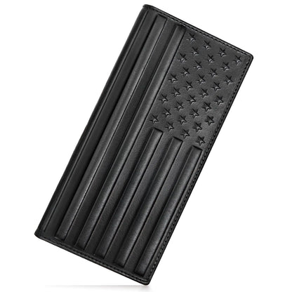 Pefiam Long Leather Wallet for Men Checkbook Wallet for Men Bifold Large Wallet for Men Rodeo Mens Western Cowboy Wallet Gift for Men (American FlagBlack)