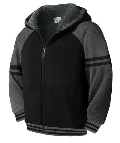 LLdress Boys Hoodie Kids Fleece Sherpa Lined Jacket Youth Zip Up Heavyweight Hooded Sweatshirt Teen Winter Warm Coat Grey Black Size 14-15