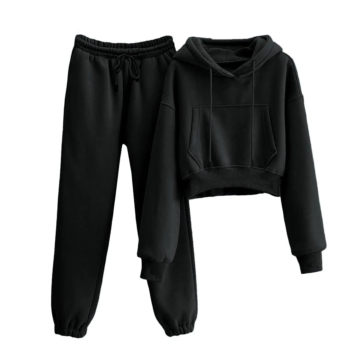 RIATOUR Womens Fleece 2 Piece Outfits Sweatsuit Lounge Hoodie Set Crop Pullover Sweatshirt with Joggers Sweatpants (Black-XL)