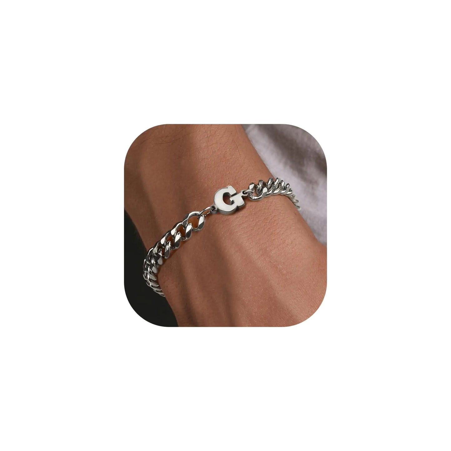 GIFT4U Chain Bracelet for Men Silver Bracelet for Men Cuban Link Bracelet for Men Initial Bracelet for Men