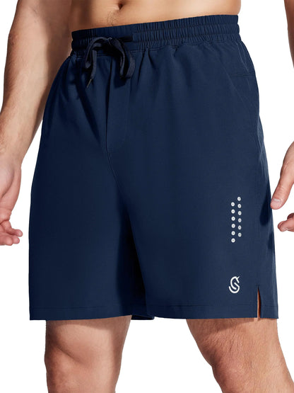 ISEEGZ Mens Athletic Shorts 7 Inch Lightweight Quick Dry Workout Gym Shorts Sport Exercise Running Short with Pockets Navy