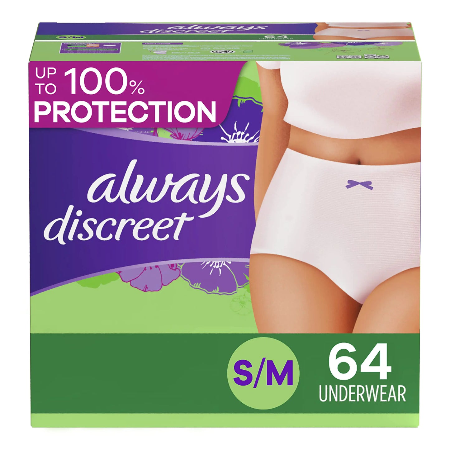 Always Discreet Adult Incontinence & Postpartum Underwear For Women Size Small/Medium Maximum Absorbency Disposable 32 Count x 2 Packs (64 Count total) (Packaging May Vary)