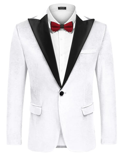 COOFANDY Mens Tuxedo Jacket Slim Fit Velvet Blazer One Button Suit Jacket for Christmas Wedding Dinner Party White