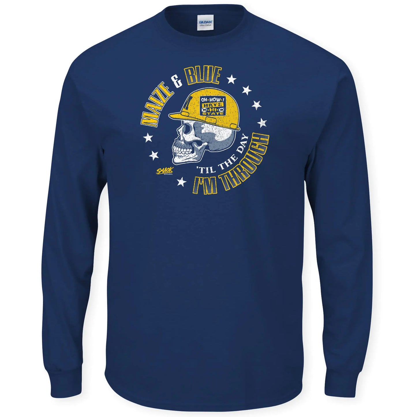 Smack Apparel Maize & Blue Til The Day Im Through T-Shirt for Michigan College Fans (SM-5XL) (Navy Long Sleeve 3X-Large)